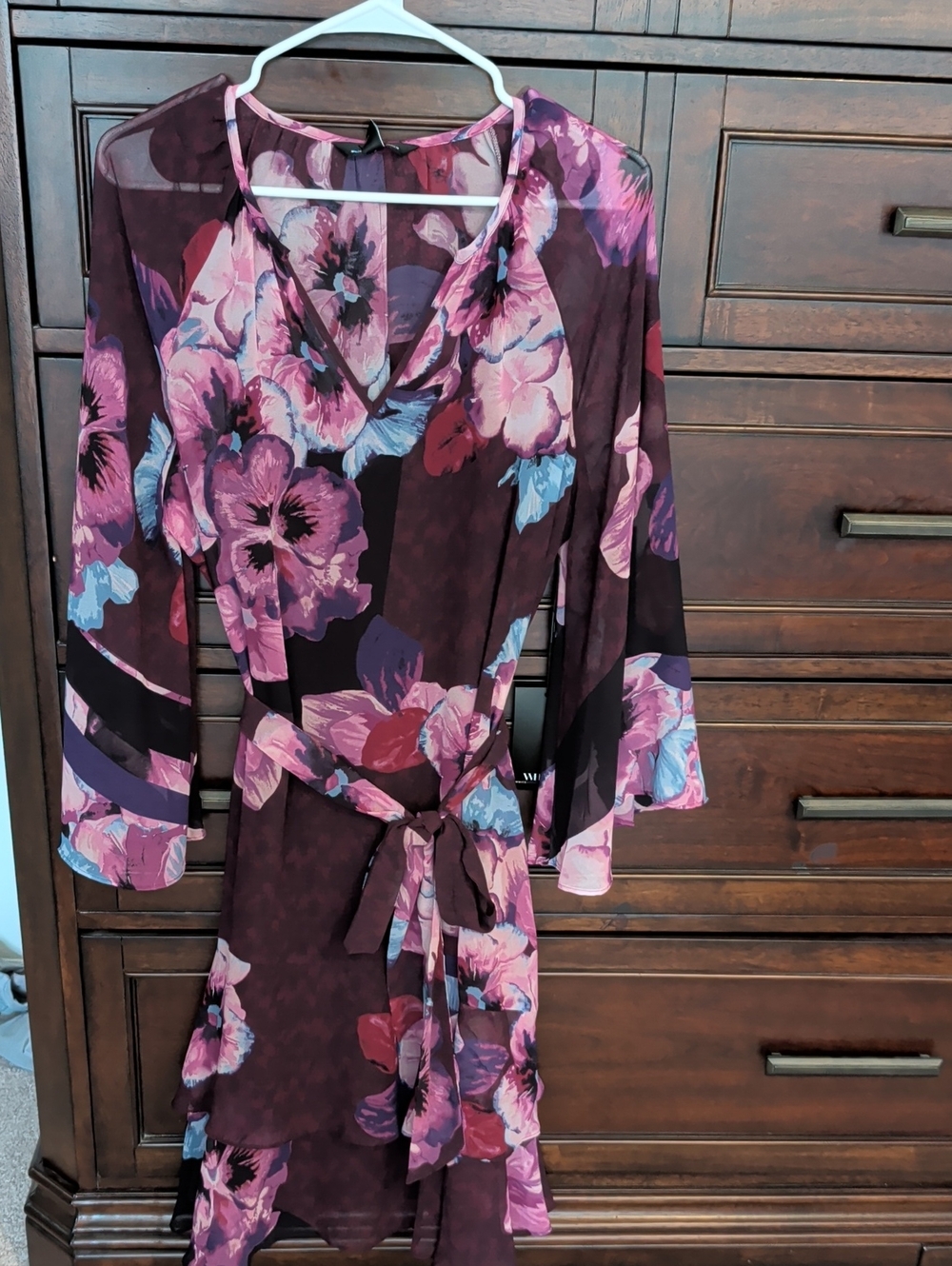 WHBM Floral Wrap Dress with Belt - Plum Pink